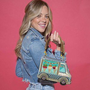 Mary Frances Here's the Scoop Beaded Ice Cream Truck Handbag Blue Bag Purse NEW